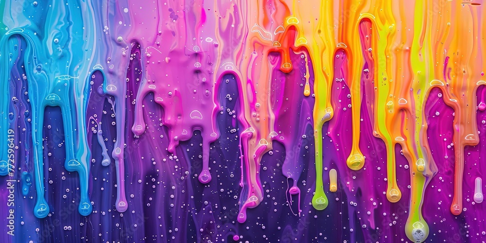 Colorful paint splashes dripping down the wall - obrazy, fototapety, plakaty 