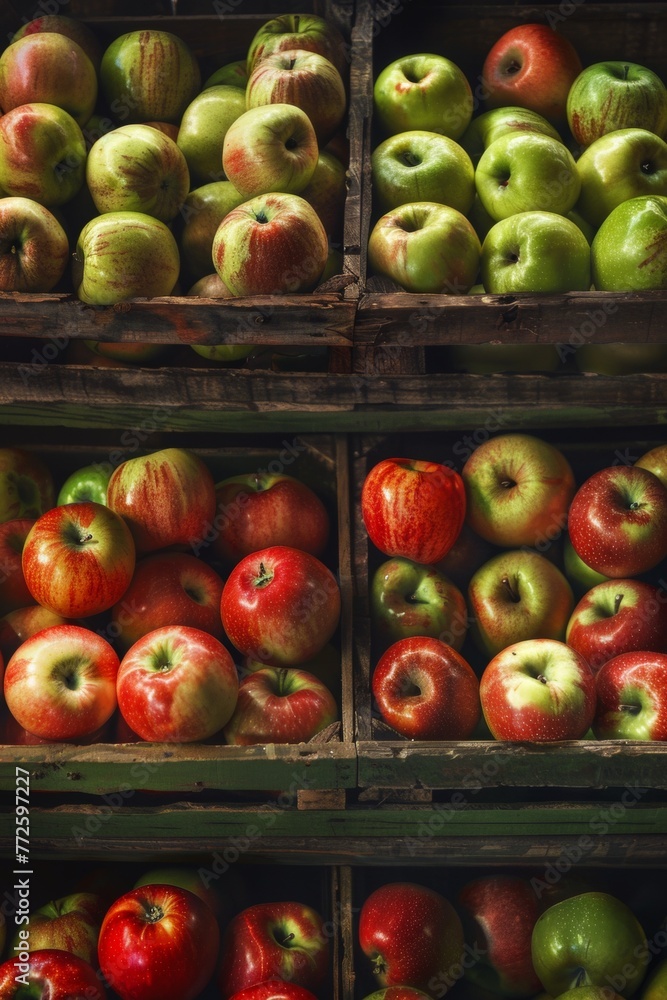 apples in wooden boxes Generative AI