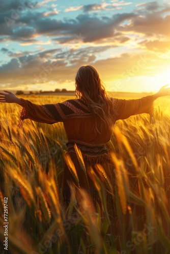 girl in a wheat field at sunset Generative AI © València