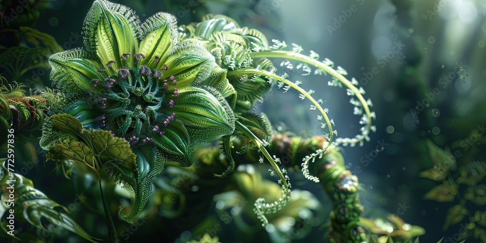 Colorful and exotic alien plant - extraterrestrial flora - fictional does not exist in nature - obrazy, fototapety, plakaty 