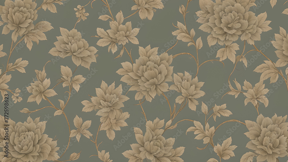 Abstract vintage wallpaper with vines and flowers - obrazy, fototapety, plakaty 