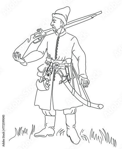 Vector illustration of a Ukrainian Cossack for coloring book