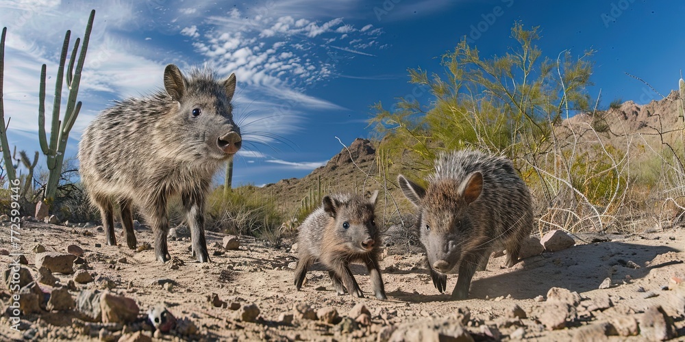 javelina peccary family herd in the southwest desert javelina peccary family herd in the southwest desert
