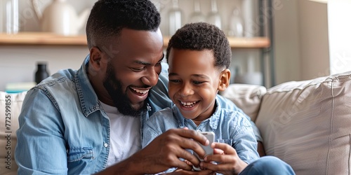 Father and son spending family time together - fatherhood and parenting concept for father's day with dad and child photo