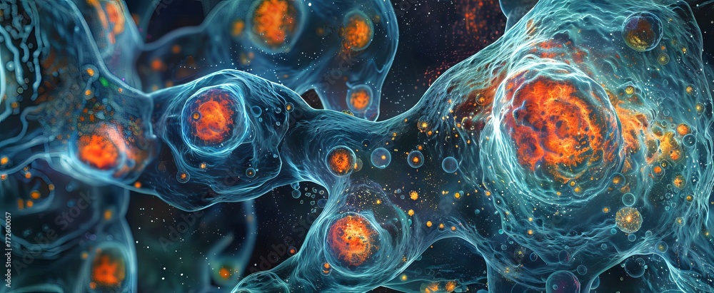 Microscopic view of cells, bacteria and viruses. Close-up of pathogens ...