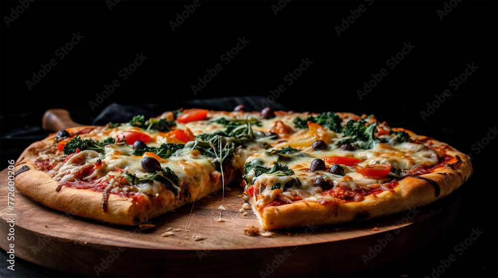 food photography of pizza with salami and cheese