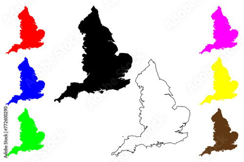 England map (United Kingdom of Great Britain and Northern Ireland) vector illustration, scribble sketch England 