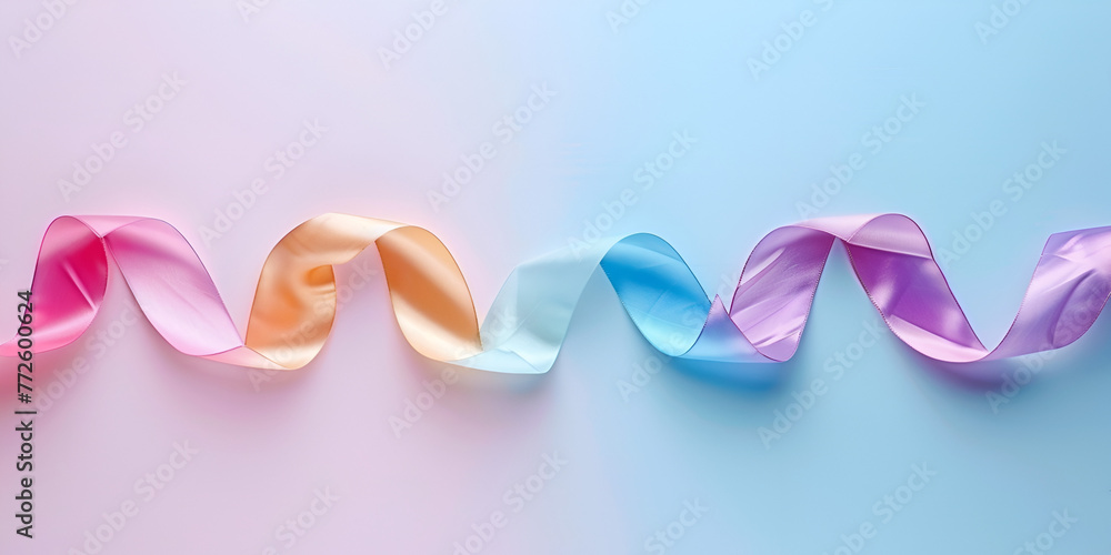 Ribbon roll multi color on a white Abstract ribbons pastel 3D rendering 3d ultra realistic unreal engine.AI Generative
