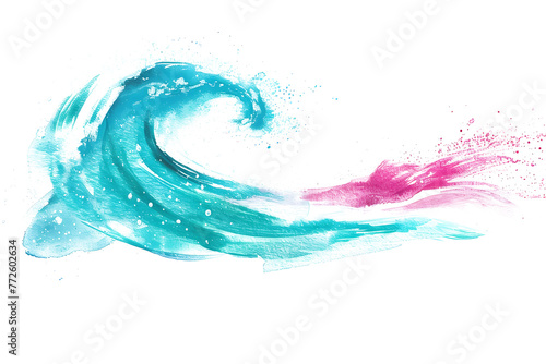 Turquoise watercolor wave with magenta accent on transparent background.