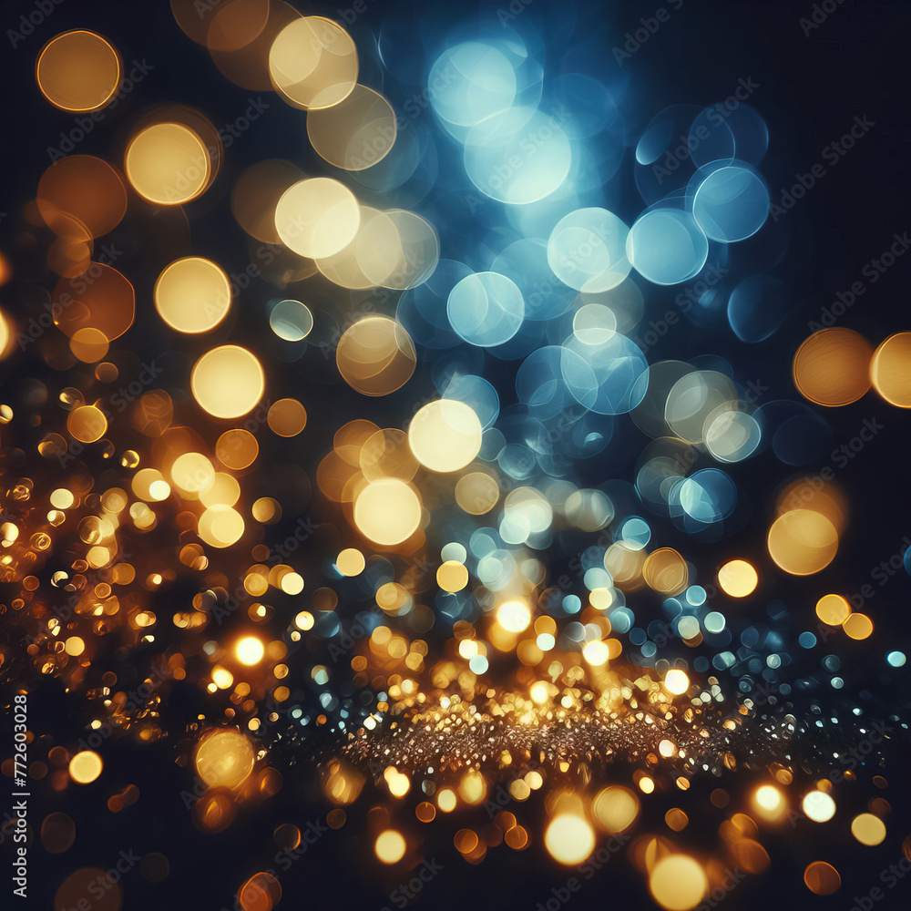Black, blue and gold bokeh, Christmas luxury background Black, blue and gold bokeh, Christmas luxury background