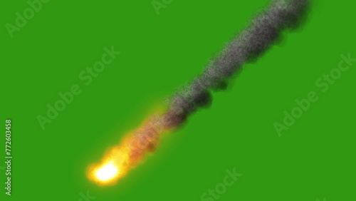 Meteorite flies in the earth's atmosphere, an asteroid hit the atmosphere, green background, 3D rendering.