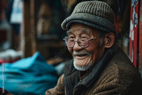 Portrait of unknowns Nepali old man in the street of Kathmandu in the afternoon