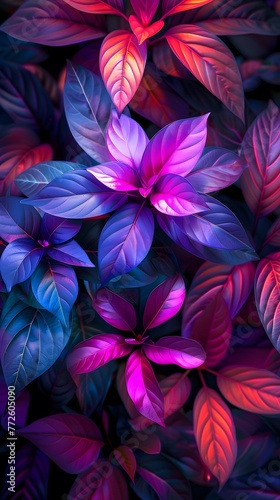 neon background with leaves © Spyrydon