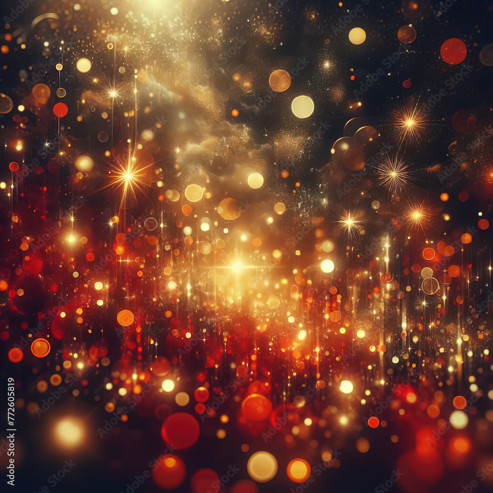Dark red and gold Abstract background and bokeh on New Year's Eve