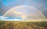 Vibrant Rainbow Arching Across the Sky isolated on transparent background PNG.