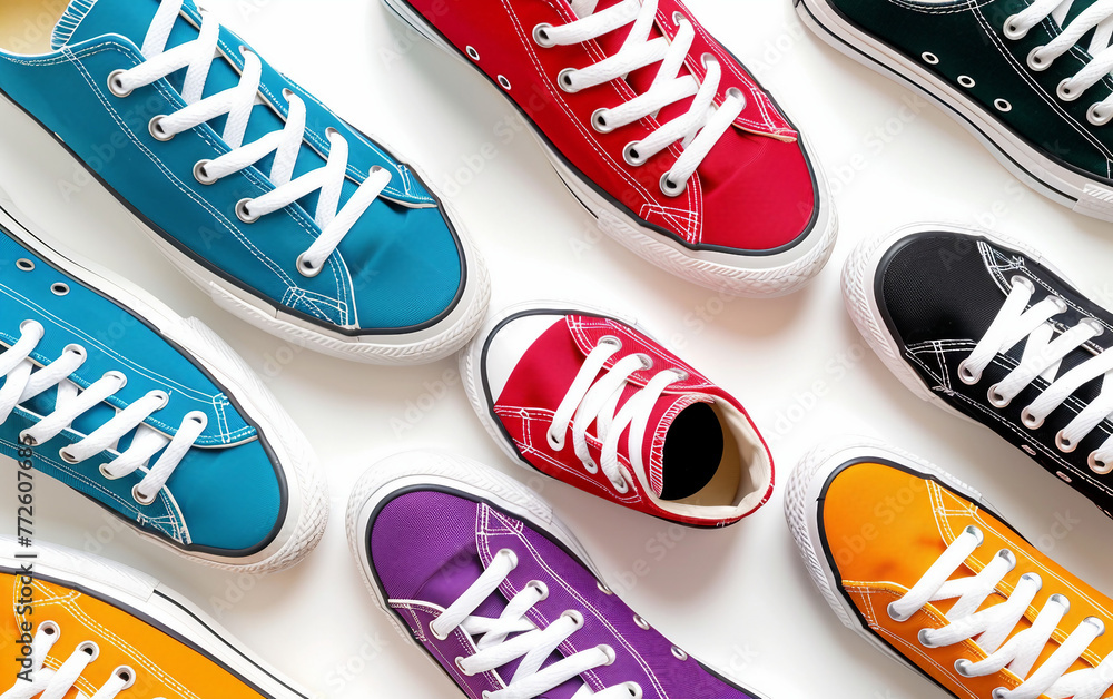 Assortment of Colorful and Trendy Sneakers isolated on transparent background PNG. - obrazy, fototapety, plakaty 