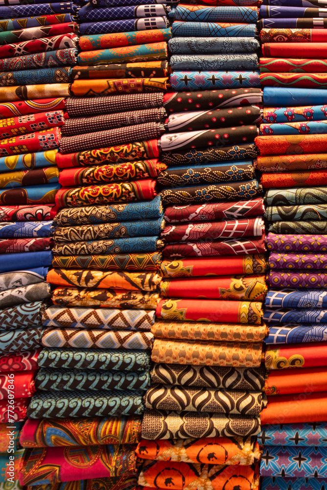 traditional African fabrics on a market traditional African fabrics on a market