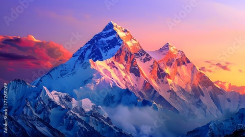 Mountain peak of the tibetan snow-capped mountains, a beautiful panorama of the mountains at sunset of the day © Ziyan