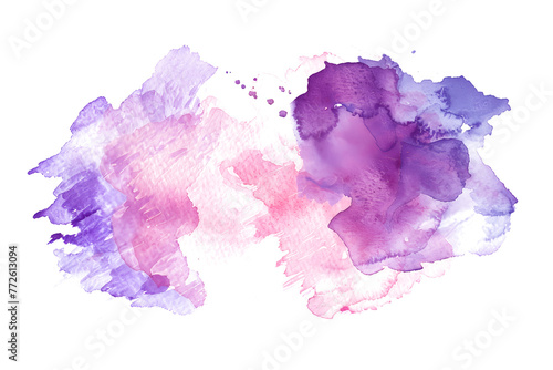 Purple and pink blended watercolor paint on transparent background.