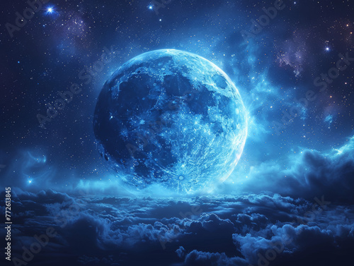 Quarter Moon and Nebula  Indigo Night Marvel