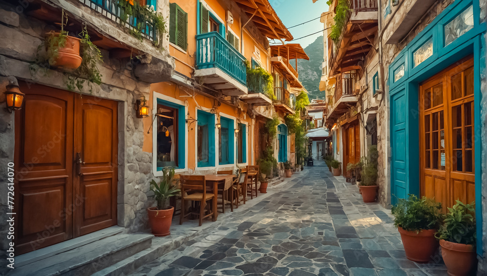 Beautiful ancient street in Marmaris Türkiye culture