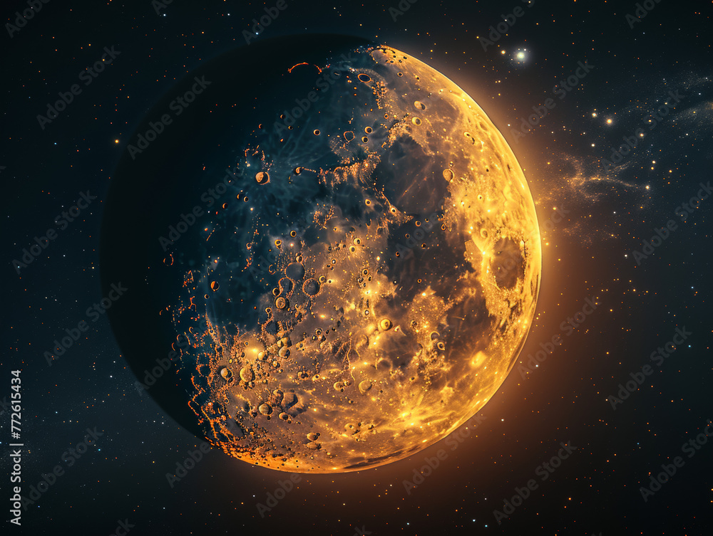 Fototapeta premium Half Moon Glowing with Jupiter’s Horizon Glow