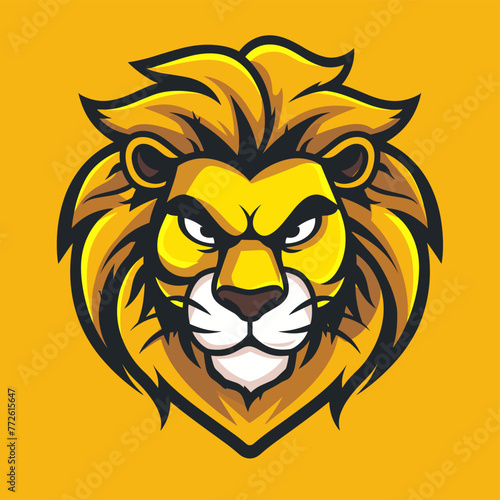 Vector esports logotype cute cartoon lion on yellow background  logo cute lion  icon cute lion  sticker cute lion  symbol cute lion  emblem cute lion