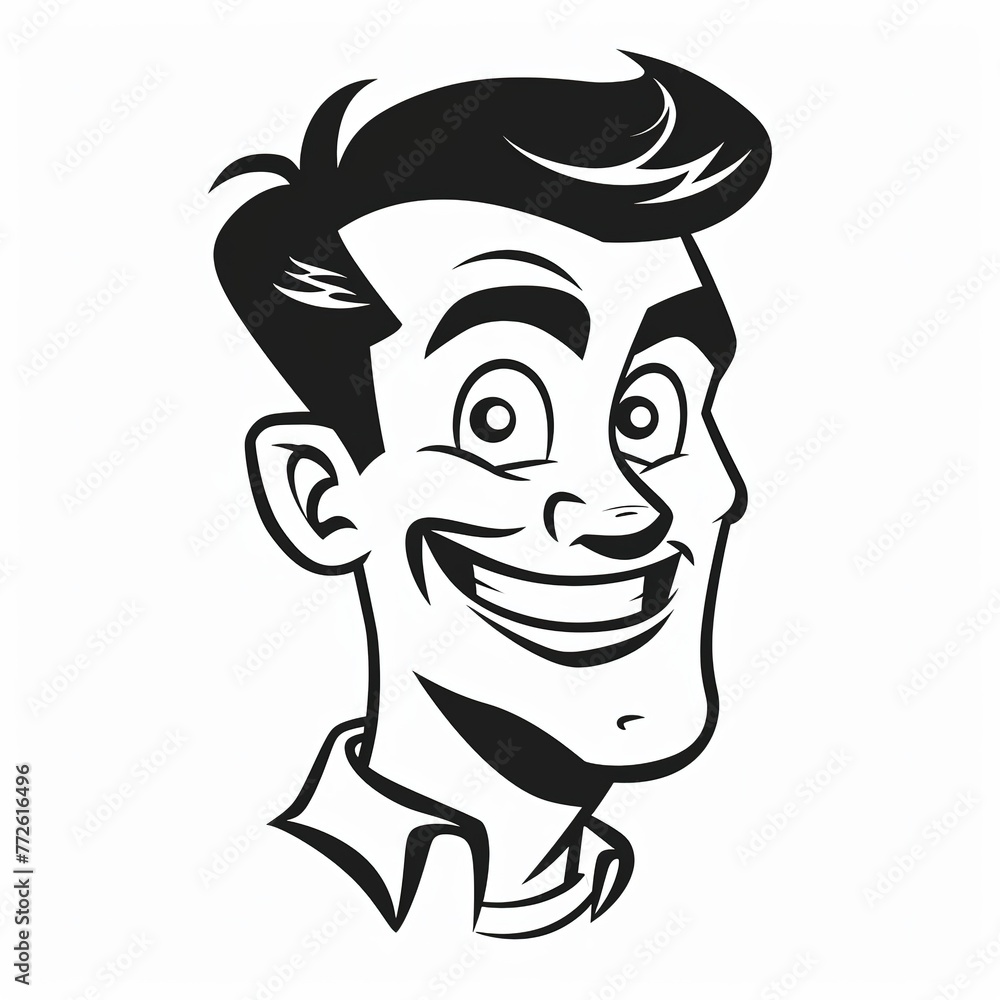 cartoon of a handsome smiling mans face with a smile, black on white background, mascot logo, simple design, expense lines, retro, simple, line art generative ai cartoon of a handsome smiling mans face with a smile, black on white background, mascot logo, simple design, expense lines, retro, simple, line art generative ai
