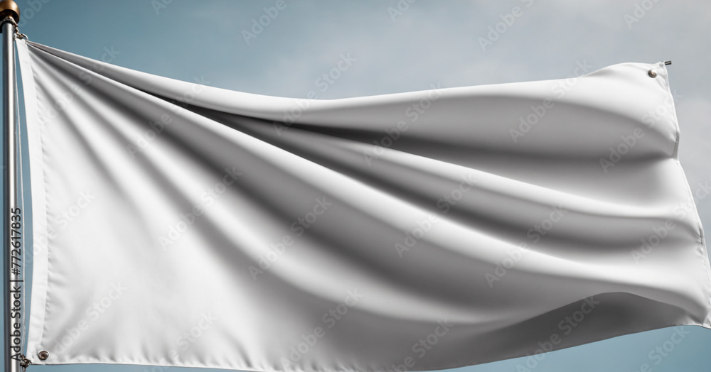 White Flag Fluttering in the Wind - obrazy, fototapety, plakaty 