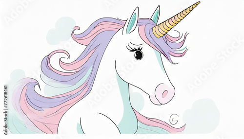 Pastel colored unicorn cartoon illustration. photo