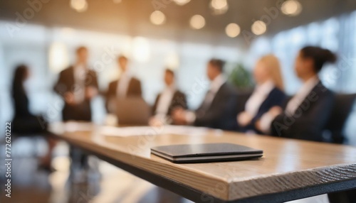 Blurred background with office meeting, working atmosphere