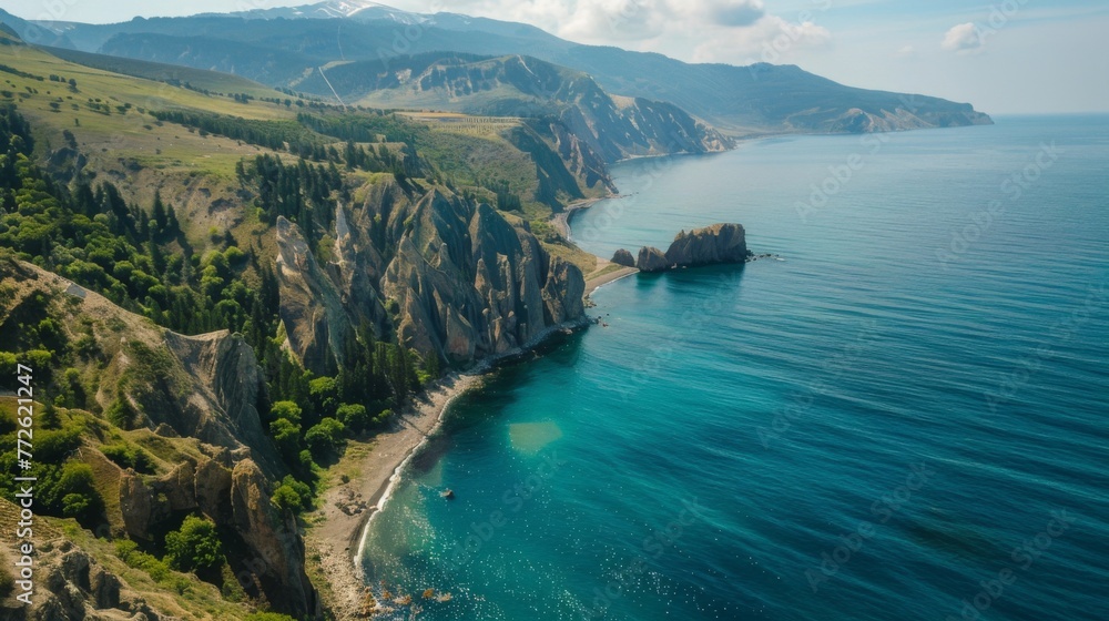 Fototapeta premium Scenic Mountain Lake Surrounded by Peaks