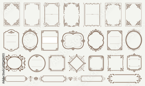 Set of Decorative vintage frames and borders. Floral ornament. Vector design.eps