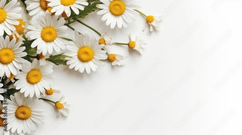 Fototapeta premium Daisy Flower Decoration on a White Background, Perfect for Wedding Design. Generative AI