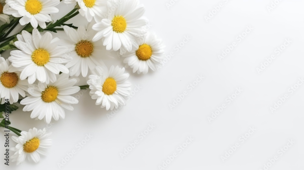 Obraz premium Daisy Flower Decoration on a White Background, Perfect for Wedding Design. Generative AI