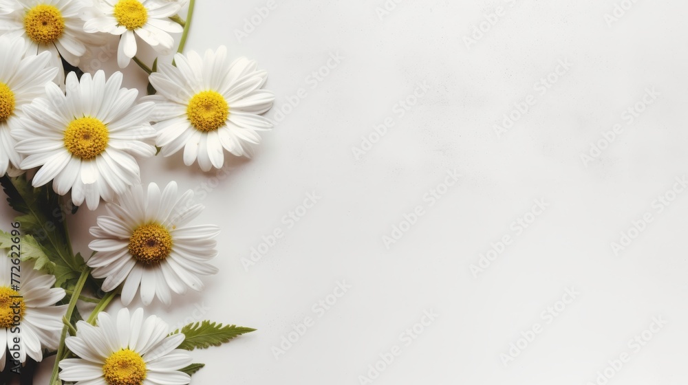 Fototapeta premium Daisy Flower Decoration on a White Background, Perfect for Wedding Design. Generative AI