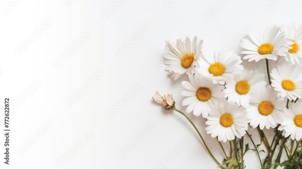 Obraz premium Daisy Flower Decoration on a White Background, Perfect for Wedding Design. Generative AI