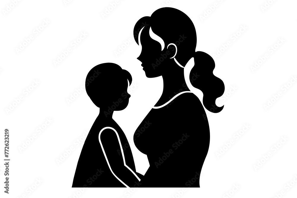 Mother's Day Silhouettes Featuring Mom and Children Against White Background Mother's Day Silhouettes Featuring Mom and Children Against White Background