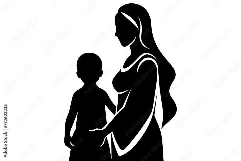 Mother's Day Silhouettes Featuring Mom and Children Against White Background Mother's Day Silhouettes Featuring Mom and Children Against White Background