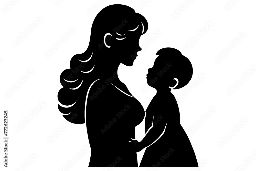 Mother's Day Silhouettes Featuring Mom and Children Against White Background
