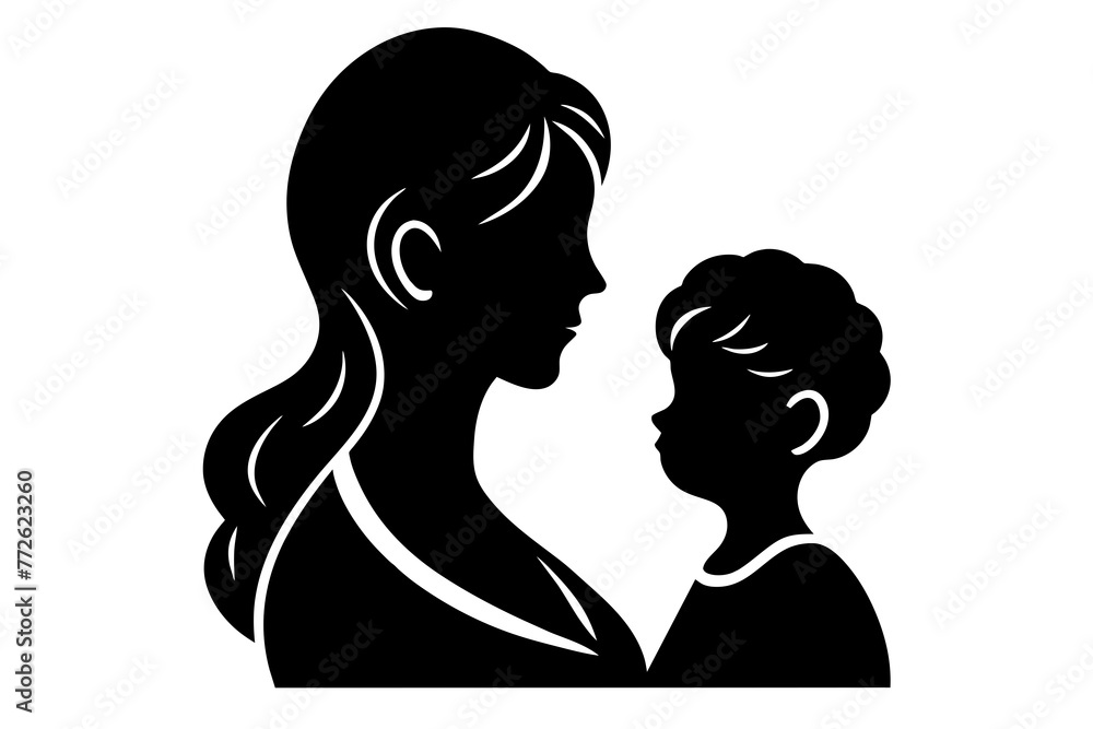 Mother's Day Silhouettes Featuring Mom and Children Against White Background