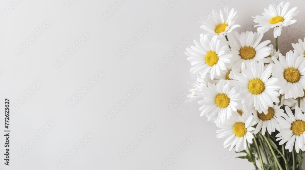 Fototapeta premium Daisy Flower Decoration on a White Background, Perfect for Wedding Design. Generative AI