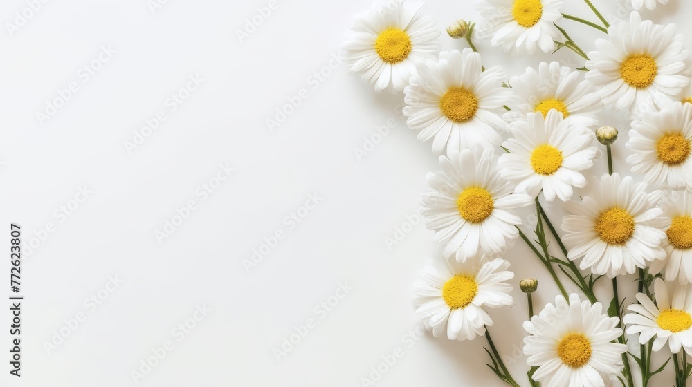 Fototapeta premium Daisy Flower Decoration on a White Background, Perfect for Wedding Design. Generative AI
