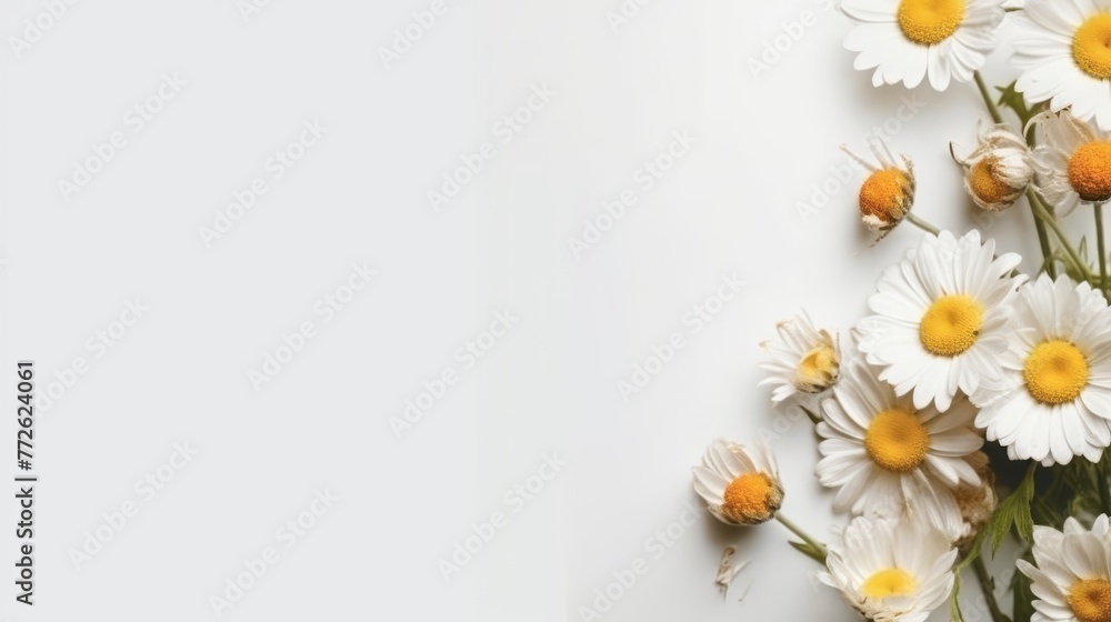 Obraz premium Daisy Flower Decoration on a White Background, Perfect for Wedding Design. Generative AI