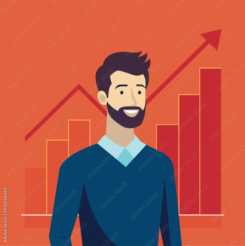 Illustration of a man front of graph with happy facial expressions. Illustration of a man front of graph with happy facial expressions.