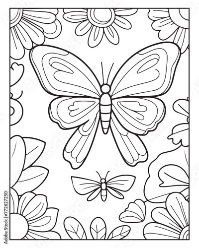 Cute Butterfly Coloring Page, beautiful butterfly vector, black and white  