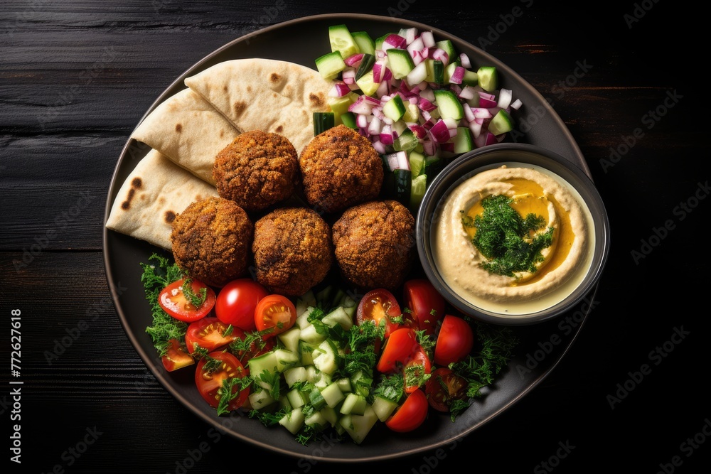 A tempting plate of authentic Mediterranean falafel and hummus, Middle Eastern cuisine, 