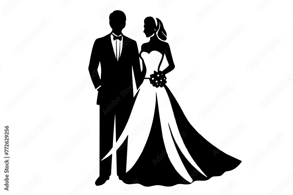 wedding couple silhouette vector design,vector , isolated, silhouette , wedding, bride and groom, a great wedding set