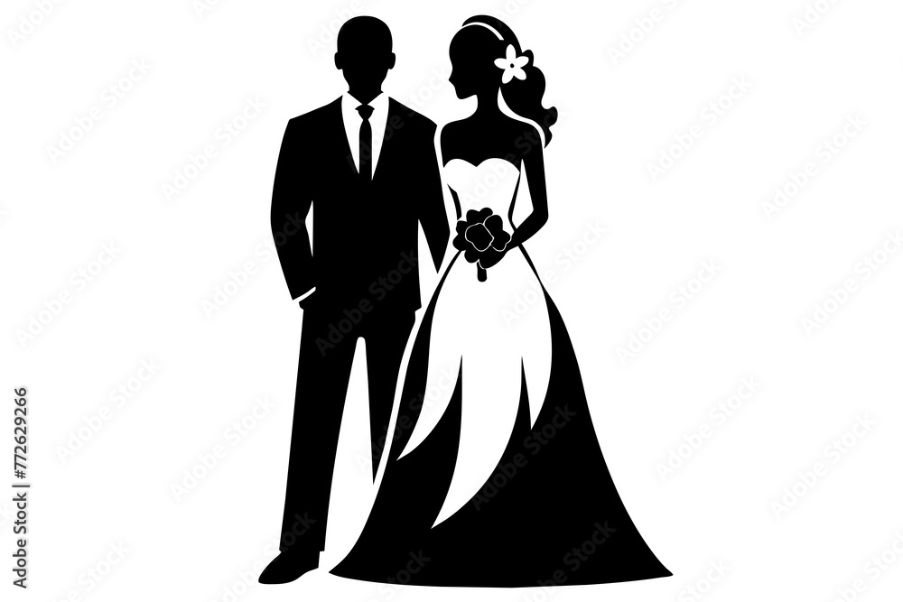 wedding couple silhouette vector design,vector , isolated, silhouette , wedding, bride and groom, a great wedding set