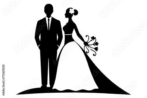 silhouette of bride and groom